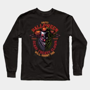 Halloween - Scary Freaky Clown Illustration Long Sleeve T-Shirt